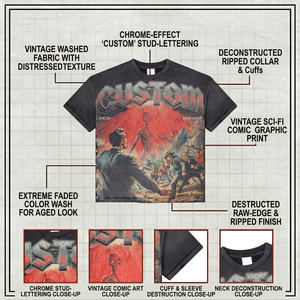 300Gsm Oversized Heavyweight Acid Wash T-shirt Distressed Graphic Print Rhinestone Vintage Hip Hop Streetwear Mens <b>Tshirts</b> - Product Image 4