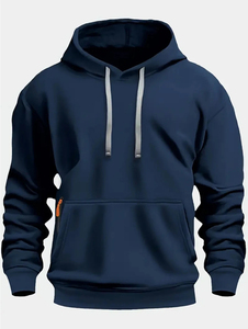 <b>Men's</b> Khaki Hooded Sweatshirt Regular Fit French Terry Cotton Casual Autumn Wear Pocket Design Breathable Knitted Hoodie - Product Image 2