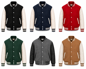 Chaqueta Varsity Unisex de Lana/Viscosa, Cuello Redondo Informal, Corte Regular, Color Sólido, Cierre de Pullover, Ropa de Invierno, con Capucha, Reversible - Product Image 5