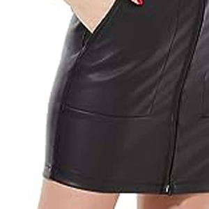 Jupe crayon mini en similicuir taille haute pour femme avec fermeture éclair avant, couleur unie, style club sexy - Product Image 4