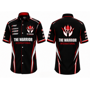 เสื้อโปโลทีมแข่งรถมอเตอร์ไซค์สีแดงดำ พิมพ์ลายชุดแข่งรถ แขนสั้น คอกลม ปรับแต่งได้ แห้งเร็ว ป้องกันรังสียูวี - Product Image 4