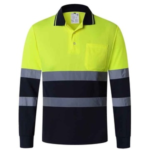 Chemise de travail à manches longues haute visibilité pour homme Jaune Bleu marine Bandes réfléchissantes Certifiée CE Polyester Uniforme - Product Image 1