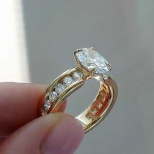 3 ctw Channel Set Round Accent <b>Chunky</b> Solitaire Band Wholesale 14k 18k Gold Oval Lab Grown Diamond Engagement <b>Ring</b> B2B Factory - Product Image 4