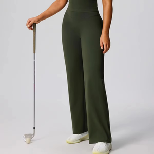 High Waist <b>Flared</b> Leg Yoga <b>Leggings</b> Full Length Solid Color Spandex Polyester Four-Way Stretch Women's Fitness Pants - Product Image 4