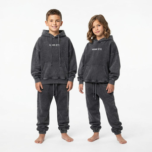 Fashion Kids Acid Wash Tracksuit Oversize Hoodie And Jogger Set Drop Shoulder Style Wholesale Garment Supplier - Product Image 6