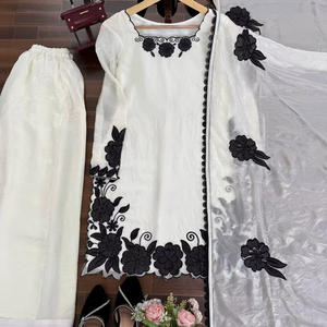 ชุดคุर्ติสผ้าไหมคุณภาพดีสำหรับผู้หญิง พร้อมกางเกงปาลาซโซ่และผ้าคลุมไหล่ผ้าไหม เหมาะสำหรับงานพิเศษหรืองานสังฆีต สำหรับส่งออก - Product Image 1