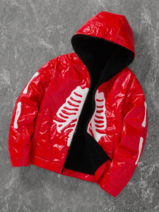 Blouson matelassé pour homme à imprimé squelette, personnalisé, style streetwear hiver, à capuche, isolé, tendance - Product Image 3