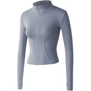 Veste de yoga unie à manches longues avec fermeture éclair, col montant et surpiqûres contrastées, respirante, en Spandex et Polyester, pour femme - Product Image 6