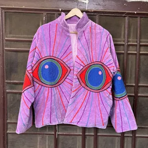 Veste Bohème en Velours Violet Brodé Suzani avec Motif Œil Turc, Manches Longues, Col Montant, Vêtement d'Hiver pour Femme - Product Image 4