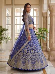 Ensemble Lehenga Choli traditionnel indien pour mariage, avec broderie de sequins et de jari, Choli et Dupatta, en soie et tissu résille, longueur ras du sol, tendance - Product Image 4
