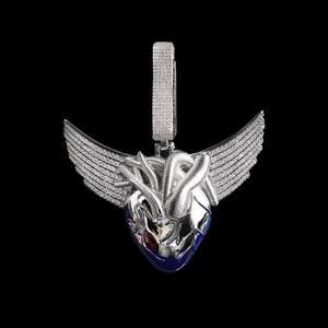 <b>Anatomical</b> Winged <b>Heart</b> Iced Out Rhodium Plated Men's Party Pendant <b>Necklace</b> - Product Image 2