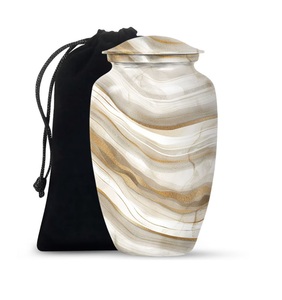 Urne funéraire en métal effet marbre beige pour cendres, urne commémorative pour adulte avec finition aspect pierre pour les funérailles et l'affichage à domicile - Product Image 1