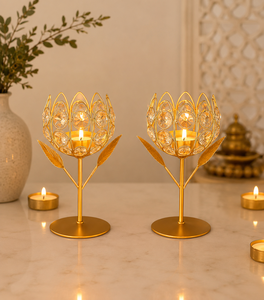 Support de Bougie Chauffe-Plat en Cristal Lotus, Décoration de Table Métallique de Luxe, Finition Dorée, Support de Bougie Chauffe-Plat avec Cristal, Très Demandé - Product Image 2