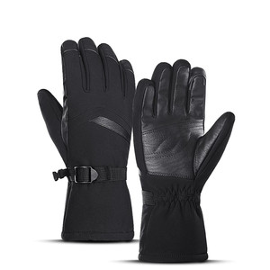 Gants de ski à doigts entiers en cuir noir, isolés thermiquement, avec sangle de poignet réglable, unisexe, pour activités hivernales en plein air - Product Image 1
