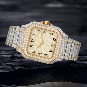 Montre en quartz rectangulaire de luxe sertie de diamants en moissanite, bracelet en acier inoxydable, cadran à chiffres romains, affichage de la date - Product Image 4