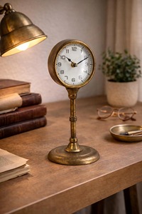 Traditional Brass Desk <b>Clock</b> Circular Design Quartz Movement Battery Operated Silent Non Ticking Hourly <b>Chiming</b> - Product Image 3