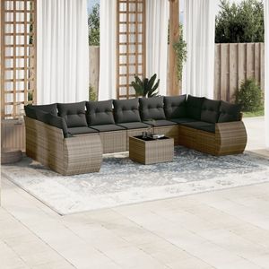 Ensemble de canapés de jardin en rotin PE gris et acier thermolaqué avec verre trempé, attrayant pour les espaces extérieurs - Product Image 1