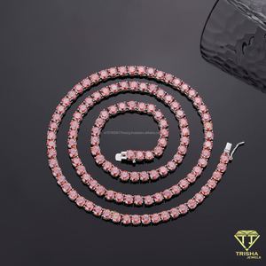 Collier tennis en moissanite avec pierres rondes, en argent sterling 925, maillons ton rose, bijoux de luxe pour les acheteurs en gros - Product Image 3
