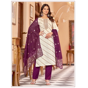 Conjunto de 3 piezas de Kurti, pantalón y dupatta de diseñador con bordado pesado, Kurti de seda disponible a precio de mayoreo. - Product Image 1