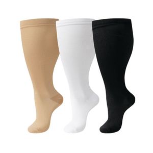 3 paires de chaussettes de compression en nylon extra-larges confortables avec soutien montant jusqu'aux genoux pour mollets larges, idéales pour le sport - Product Image 1