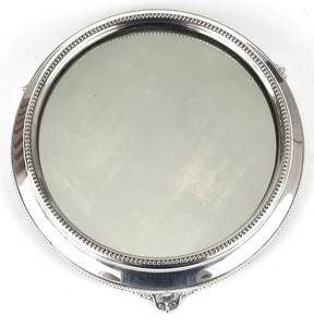 <b>Mirrored</b> Cake Stand, Silver Plate, Bead Pattern, Footed Stand, Vintage Tableware, Mahogany Base, 7 7/8 Inches Inner, <b>Table</b> Decor - Product Image 4