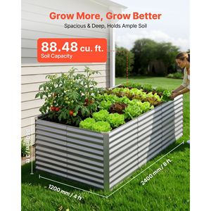 Fioriera Rettangolare Rialzata in Metallo Zincato 8x4x3 piedi, Kit Vaso da Giardino Senza Fondo per Esterni - Product Image 2