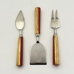 Juego de utensilios de lujo para queso de acero inoxidable con mango decorativo de resina, espátula y rebanador para cocina y comedor - Product Image 4