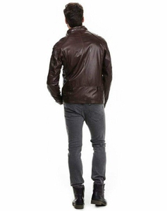 OEM Custom Design <b>Leather</b> Winter <b>Jacket</b> Men Slim Fit Stand Collar <b>Long</b> Sleeve High Quality Fashion <b>Leather</b> <b>Jacket</b> - Product Image 2