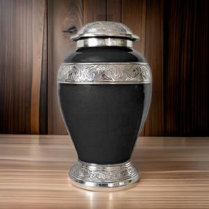 Wholesale Charcoal <b>Black</b> Silver Band Funeral Ceremony Metal Cremation Urns Decorative Memorial Ashes Metal Jar Customized Colour - Product Image 5