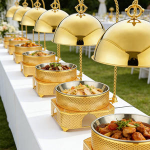 Calentador de Comida Tipo Buffet, Redondo, de Acero Inoxidable, con Rejilla, Decorativo, en Dorado, Blanco y Negro, para Servicio de Catering en Hoteles - Product Image 2