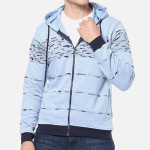 เสื้อฮู้ดซิปพิมพ์ลายสีฟ้าอ่อนสำหรับผู้ชายรุ่นใหม่ล่าสุด ทรงปกติ สวมใส่สบาย ผ้าเฟรนช์เทอร์รี่ เหมาะสำหรับใส่ในฤดูใบไม้ร่วง - Product Image 1