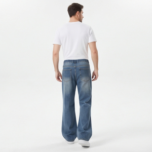 Outerwear Wide Legs Denim Flare Pants <b>Men</b> Street Style <b>Drawstring</b> Waist <b>Jeans</b> <b>Men</b> High Quality 100% Cotton Denim Pants <b>Men's</b> - Product Image 4