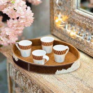 Bandeja de Servir de Cuero Genuino, Tazas de Café con Diseño Clásico, Accesorio Decorativo - Product Image 4