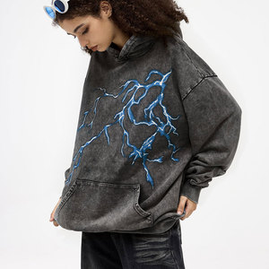 Sweat à capuche personnalisé en gros, épais, en coton French Terry, style coréen vintage, délavé à l'acide, pour hommes - Product Image 3