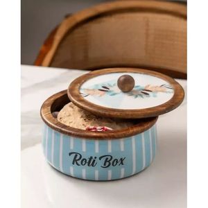 Premium Handcrafted Wooden Roti Box with Masala Spice Organizer <b>Kitchen</b> <b>Storage</b> Chapati Container for Home Utility - Product Image 1