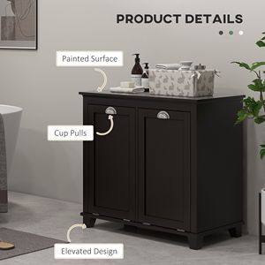 Mobili da Bagno Neri con Superficie Impermeabile, Cesto Portabiancheria Ribaltabile con 2 Scomparti - Product Image 5