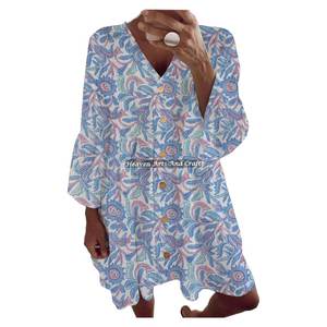 Vestido bohemio de algodón con estampado hippie gitano para mujer, para fiestas de primavera y verano, transpirable, túnica para fiestas. - Product Image 3
