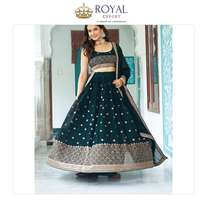 La Mejor Colección de Ropa India para Bodas con Diseños Únicos: Lehenga Choli Tradicional de Faux Georgette en Venta - Product Image 3