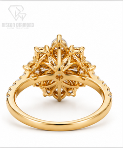 Luxury floral ring in 18K yellow gold with marquise and round lab grown diamonds elegant flower <b>cluster</b> timeless couture desi - Product Image 5
