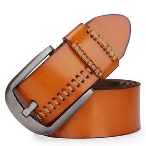 Ceinture en cuir véritable de vache pour homme, qualité supérieure, classique, décontractée, longueur réglable, boucle en acier, écologique, durable, robuste - Product Image 1