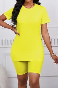 Women Solid Color Oversized Tee and Biker <b>Shorts</b> Set Fashion Casual <b>Lounge</b> Wear Two Piece Clothing Set - Product Image 5