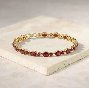 Pulsera con Dije de Rubí Cultivado en Laboratorio, Corte Ovalado, Plata de Ley 925, Chapado en Oro, Certificado de Lujo, Joyería Fina Hecha a Mano, Regalo para Mujer - Product Image 2