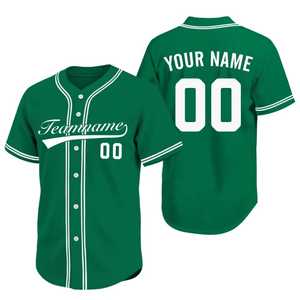 Custom Green <b>Baseball</b> Jersey Unisex Short Sleeve Button Front Team Name Print Breathable Polyester Adult Regular plain fabric. - Product Image 6