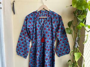 เดรสพิมพ์ลายบล็อกมือแบบฮิตขายดีปี 2026 คอวี แขนยาว ลายดอกไม้ เสื้อคลุมสไตล์อินเดีย ชุดเดรสยาวผ้าฝ้ายอินเดียสำหรับผู้หญิง - Product Image 5