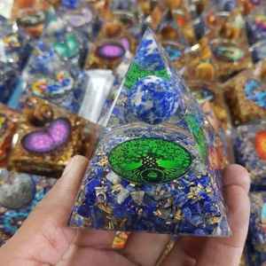 Cristales Naturales de Reiki Hechos a Mano en Venta, Esfera de Ojo de Tigre, Resina Energética Orgónica, Pirámide de Orgonita - Product Image 1