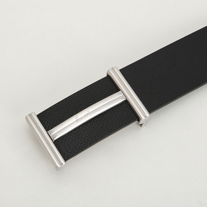 Ceinture en cuir véritable pour homme, formelle, noire, en cuir de vache, avec boucle rectangulaire en plaque argentée - Product Image 4