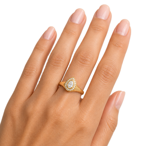 Pave Halo <b>Ring</b> Pear & Round Lab Created Diamond <b>Ring</b> Halo <b>Ring</b> Vintage Style 14K Solid Gold Signet <b>Ring</b> Teardrop <b>Statement</b> <b>Ring</b> - Product Image 6