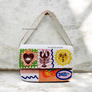 Sac à bandoulière pliable fait main personnalisé, style bohème, orné de perles, broderie coquillage et étoile de mer, pour femme, été, plage - Product Image 4