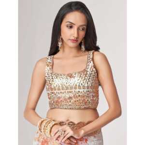 Impresionante Sari de fiesta de organza con estampado floral blanco con blusa - Product Image 3