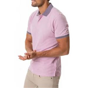 Polo à manches courtes rose clair pour homme, couleur unie, décontracté, tricoté, respirant, en coton, coupe classique - Product Image 2